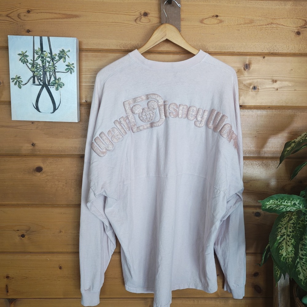 DISNEYWORLD Spirit Jersey Size XL Peach Gold Glitter Cotton Long Sleeve Oversize - Picture 3 of 5